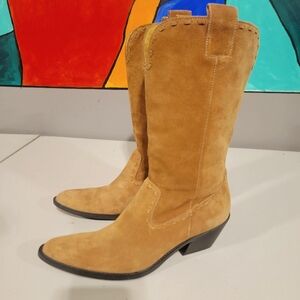 GIANNI BINI Dijon Mustard TanButtery Suede Leather Cowboy Western Boot Women’s 7